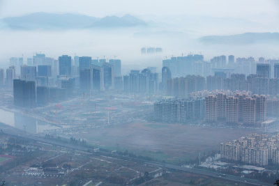 2021年1月在白云山上拍建设中的瓯海新区