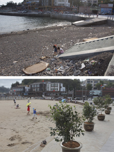 海湾沙滩整治后变化