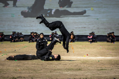 民警与歹徒搏斗