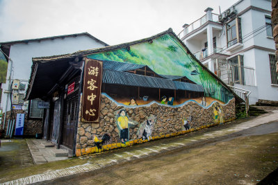 拍摄瓯海区泽雅纸原村的新农村墙画艺术建筑。