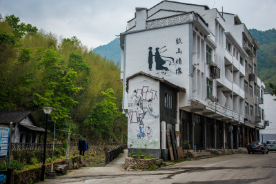 拍摄瓯海区泽雅垟坑村的新农村墙画艺术建筑
