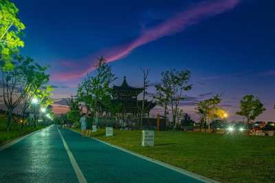 这组作品拍摄于瓯江口灵昆江边堤岸，夜幕降临，人们出来纳凉休闲，锻炼身体，走到这宽敞江边堤上，仰望夜空